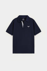 Oversize Open Placket Terry Polo Shirt - Yale Blue